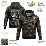 Custom Stitched Black Brown-White 3D Pattern Design Golden Subtle Floral Sports Pullover Sweatshirt Hoodie