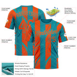 Custom Blue Orange-Aqua 3D Pattern Design Color Block Stripe Sportswear Performance T-Shirt