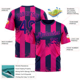 Custom Red Dark Purple-Hot Pink 3D Pattern Design Neon Stripe Sportswear Performance T-Shirt