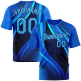 Custom Blue Sky Blue-Royal 3D Pattern Design France Wave Gradient Sportswear Performance T-Shirt
