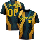 Custom Blue Yellow-Green 3D Pattern Design Color Block Sportswear Performance T-Shirt