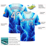 Custom Blue White-Thunder Blue 3D Pattern Design Lightning Sportswear Performance T-Shirt