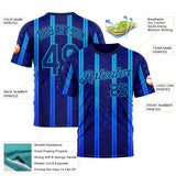 Custom Blue Royal-Lakes Blue 3D Pattern Design Classic Geometric Shape Stripe Sportswear Performance T-Shirt
