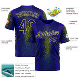 Custom Blue Dark Purple-Neon Yellow 3D Pattern Design Abstract Net Sportswear Performance T-Shirt