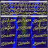 Custom Blue Dark Purple-Neon Yellow 3D Pattern Design Abstract Net Sportswear Performance T-Shirt