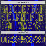 Custom Blue Dark Purple-Neon Yellow 3D Pattern Design Abstract Net Sportswear Performance T-Shirt