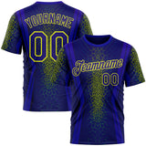 Custom Blue Dark Purple-Neon Yellow 3D Pattern Design Abstract Net Sportswear Performance T-Shirt