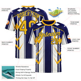 Custom White Yellow Blue-Navy 3D Pattern Design Geometric Shape Stripe Sportswear Performance T-Shirt