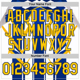 Custom White Yellow Blue-Navy 3D Pattern Design Geometric Shape Stripe Sportswear Performance T-Shirt