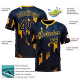 Custom Blue Navy-Yellow 3D Pattern Design Geometric Shape Stripe Sport Wear Performance T-Shirt