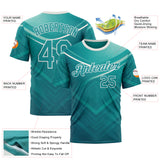Custom Green Teal-White 3D Pattern Design Arrow Sport Wear Performance T-Shirt