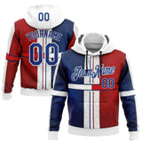 Custom Stitched White Royal Blue-Red 3D Pattern Design American Inspired Geometric Shape Sports Wear Pullover Sweatshirt Hoodie