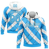Custom Stitched White Sky Blue Black-Blue 3D Pattern Design Argentine Inspired Geometric Tribal Shape Sports Wear Pullover Sweatshirt Hoodie