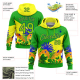 Custom Stitched Green Neon Green Yellow-Royal 3D Pattern Design Brazil Inspired Tropical Plants Sports Wear Pullover Sweatshirt Hoodie