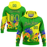 Custom Stitched Green Neon Green Yellow-Royal 3D Pattern Design Brazil Inspired Tropical Plants Sports Wear Pullover Sweatshirt Hoodie
