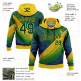 Custom Stitched Yellow Green 3D Pattern Design Brazil Inspired Tribal Sports Wear Pullover Sweatshirt Hoodie