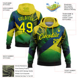 Custom Stitched Green Light Yellow-Blue 3D Pattern Design Brazil Inspired Geometric Tribal Sports Wear Pullover Sweatshirt Hoodie