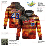 Custom Stitched Red Royal-White 3D American Flag Retro Distressed Flame Grunge Sports Pullover Sweatshirt Hoodie