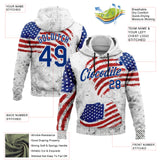 Custom Stitched White Royal-Red 3D American Flag Retro Distressed Grunge Sports Pullover Sweatshirt Hoodie