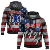 Custom Stitched Black Royal Red-White 3D American Flag Retro Distressed Grunge Sports Pullover Sweatshirt Hoodie