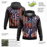 Custom Stitched Black Navy-Cream 3D American Flag Retro Distressed Statue of Liberty Grunge Sports Pullover Sweatshirt Hoodie