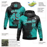 Custom Stitched Black Aqua-White 3D Pattern Design Abstract Brush Stroke Sports Pullover Sweatshirt Hoodie