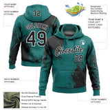 Custom Stitched Teal Black-White 3D Pattern Design Abstract Brush Stroke Sports Pullover Sweatshirt Hoodie