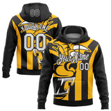 Custom Stitched Black White-Gold 3D Pattern Design Animal Sports Pullover Sweatshirt Hoodie