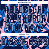 Custom Stitched Navy Blue Light Pink-White 3D Pattern Design Geometric Shape Sports Pullover Sweatshirt Hoodie