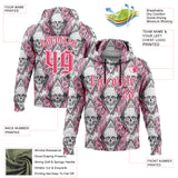 Custom White Neon Pink-Black 3D Skull Roses Gothic Geometric Diamond Grid Sports Pullover Sweatshirt Hoodie