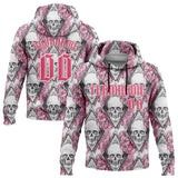 Custom White Neon Pink-Black 3D Skull Roses Gothic Geometric Diamond Grid Sports Pullover Sweatshirt Hoodie