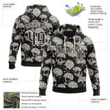 Custom Black Cream 3D Skull Gothic Vintage Grunge Art Sports Pullover Sweatshirt Hoodie