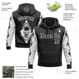 Custom Black White 3D Skull Gothic Floral Pattern Diamond Grid Sports Pullover Sweatshirt Hoodie