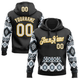 Custom Stitched Black White-Yellow 3D Pattern Design Tribal Ethnic Native American Sports Pullover Sweatshirt Hoodie