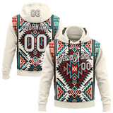 Custom Stitched Cream White-Brown 3D Pattern Design Tribal Ethnic Native American Sports Pullover Sweatshirt Hoodie