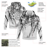 Custom Stitched White Black 3D Pattern Design Splash Grunge Art Sports Pullover Sweatshirt Hoodie