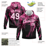 Custom Stitched Black White-Pink 3D Pattern Design Splash Grunge Art Sports Pullover Sweatshirt Hoodie