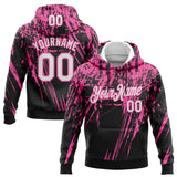 Custom Stitched Black White-Pink 3D Pattern Design Splash Grunge Art Sports Pullover Sweatshirt Hoodie