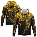 Custom Stitched Black Gold 3D Pattern Design Splash Grunge Art Sports Pullover Sweatshirt Hoodie