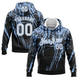 Custom Stitched Black White-Light Blue 3D Pattern Design Splash Grunge Art Sports Pullover Sweatshirt Hoodie