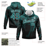Custom Stitched Black Teal-White 3D Pattern Design Splash Grunge Art Sports Pullover Sweatshirt Hoodie