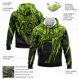 Custom Stitched Black Neon Green 3D Pattern Design Splash Grunge Art Sports Pullover Sweatshirt Hoodie