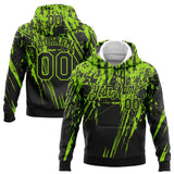 Custom Stitched Black Neon Green 3D Pattern Design Splash Grunge Art Sports Pullover Sweatshirt Hoodie