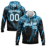 Custom Stitched Black White-Sky Blue 3D Pattern Design Splash Grunge Art Sports Pullover Sweatshirt Hoodie