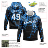 Custom Stitched Black White-Powder Blue 3D Pattern Design Splash Grunge Art Sports Pullover Sweatshirt Hoodie