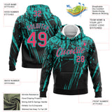 Custom Stitched Black Neon Pink-Aqua 3D Pattern Design Splash Grunge Art Sports Pullover Sweatshirt Hoodie
