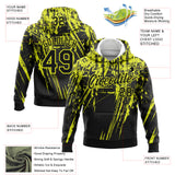 Custom Stitched Black Neon Yellow 3D Pattern Design Splash Grunge Art Sports Pullover Sweatshirt Hoodie