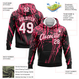 Custom Stitched Black White-Neon Pink 3D Pattern Design Splash Grunge Art Sports Pullover Sweatshirt Hoodie
