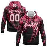 Custom Stitched Black White-Neon Pink 3D Pattern Design Splash Grunge Art Sports Pullover Sweatshirt Hoodie