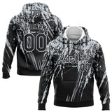 Custom Stitched Black Silver 3D Pattern Design Splash Grunge Art Sports Pullover Sweatshirt Hoodie